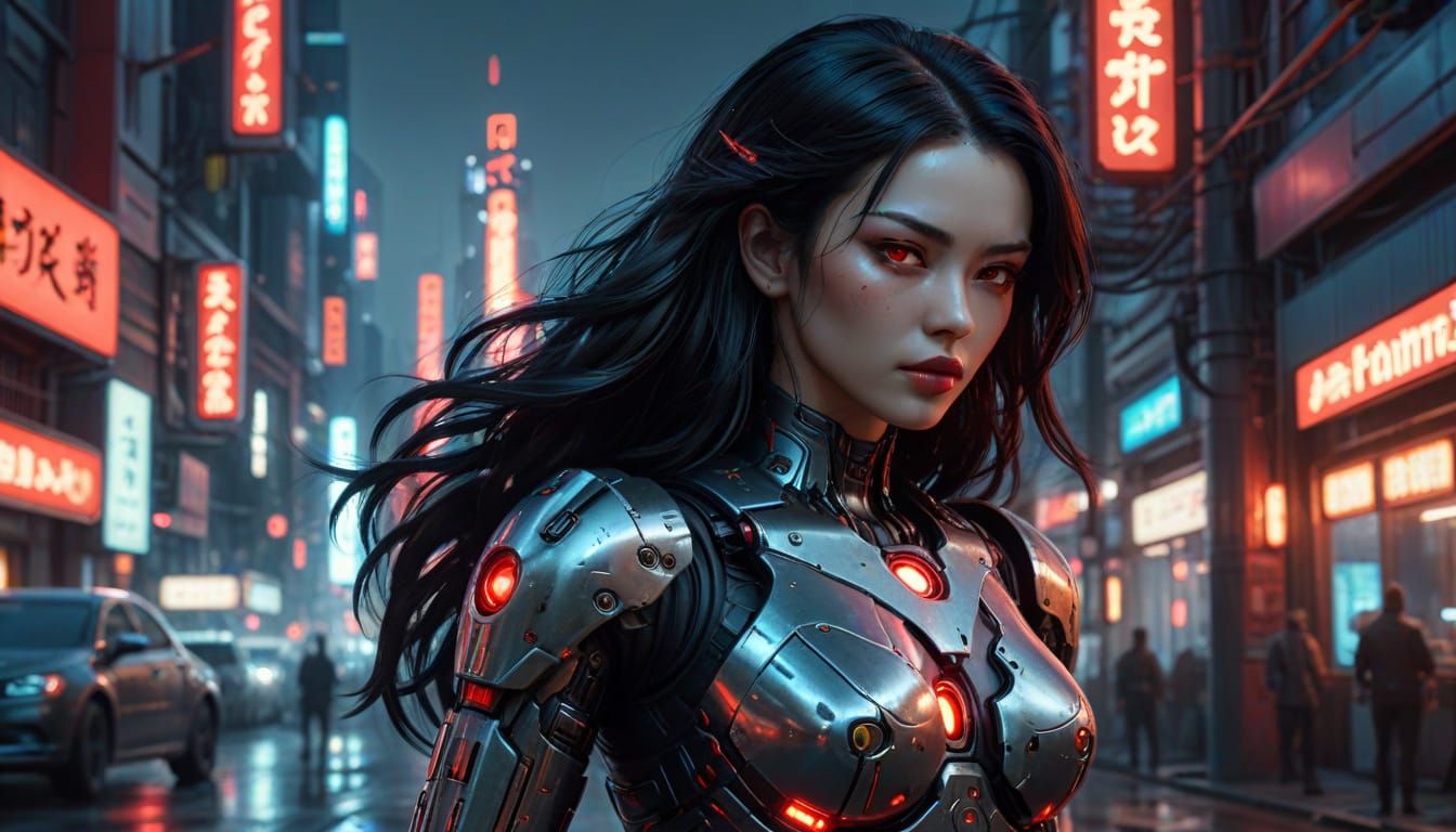 Cyberpunk Android with Neon Lights: Hyperrealistic Sci-Fi Ar...