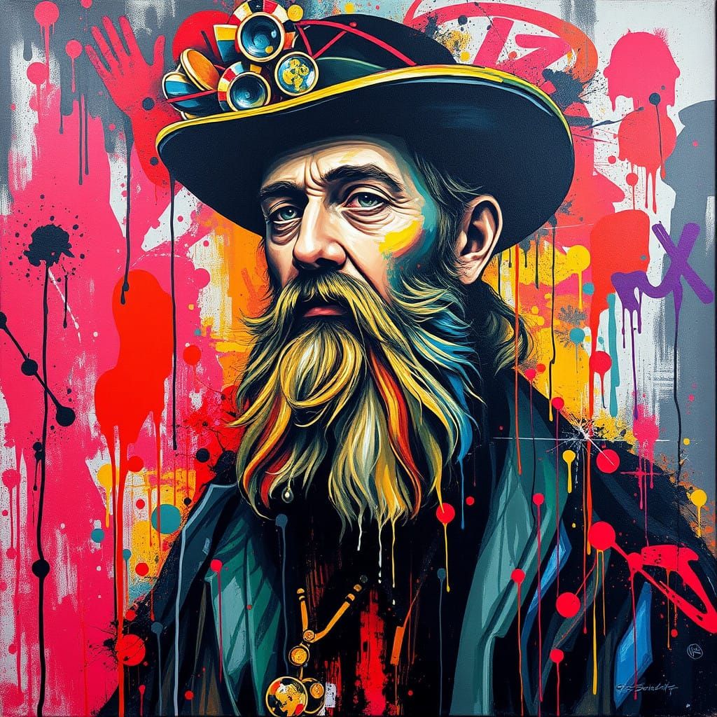 Rembrandt in Vibrant Graffiti Art