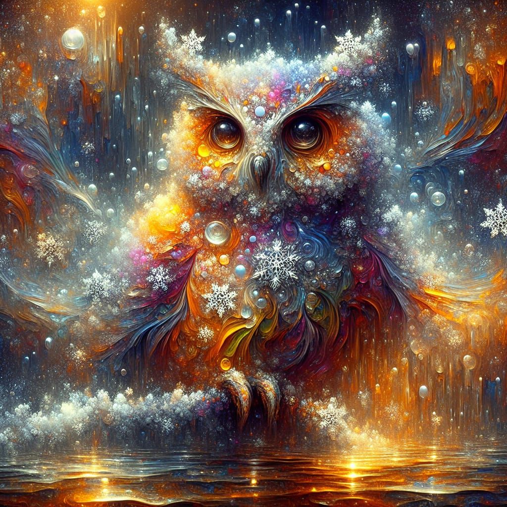 Fairytale Snowflake Owl in Oriental Colors
