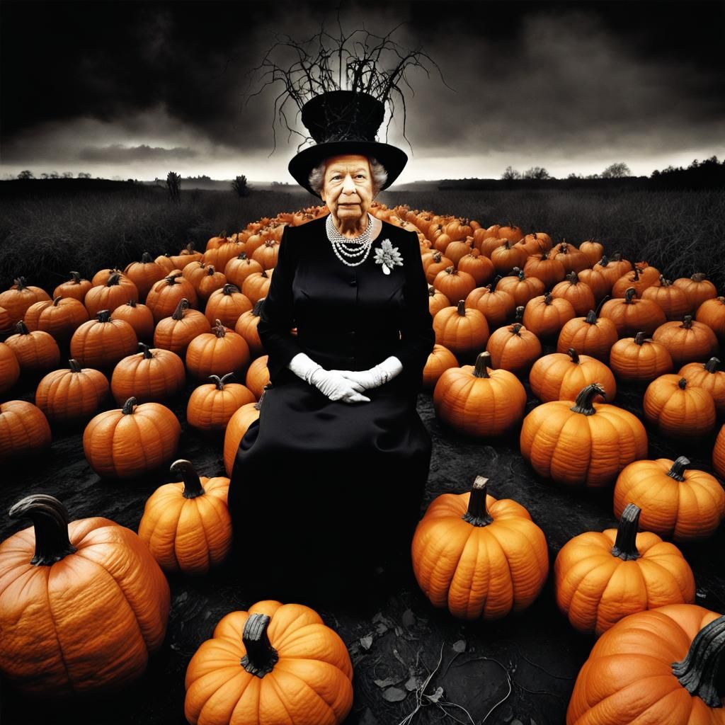 Queen of Scary Pumpkins Portrait in Double Exposure Art