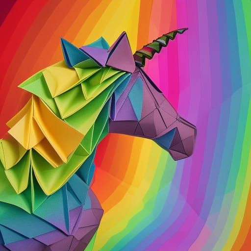 Rainbow Origami Unicorn Papercraft in 8K