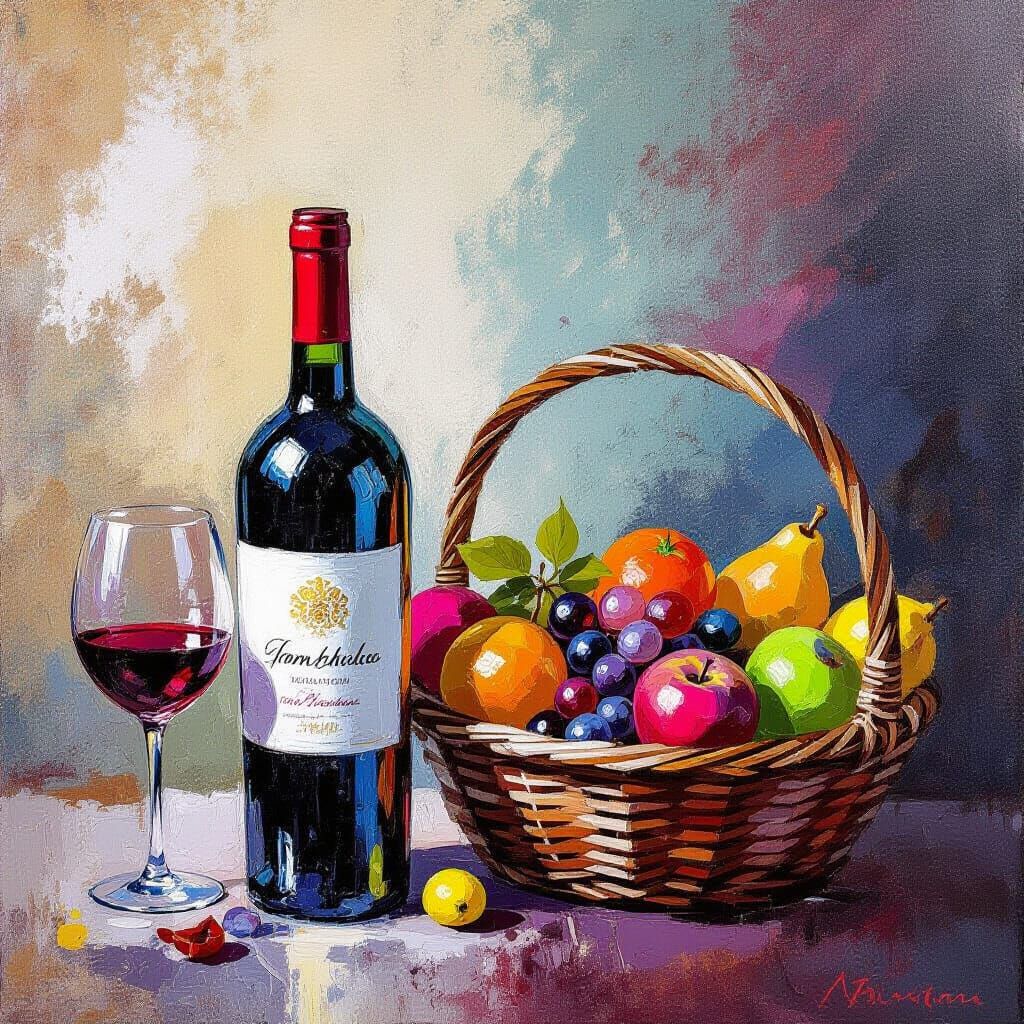 Vibrant Still Life with Wine in Impasto Style