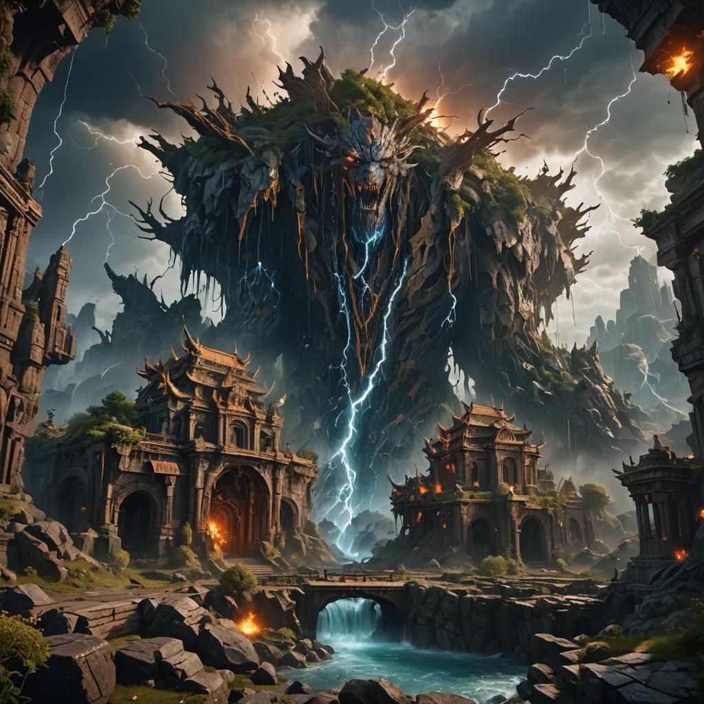 Fantastical Thunder: Detailed Matte Painting in Deep Color