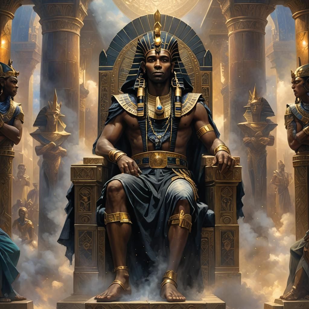 Black Pharaoh on Throne: Ethereal Fantasy Art