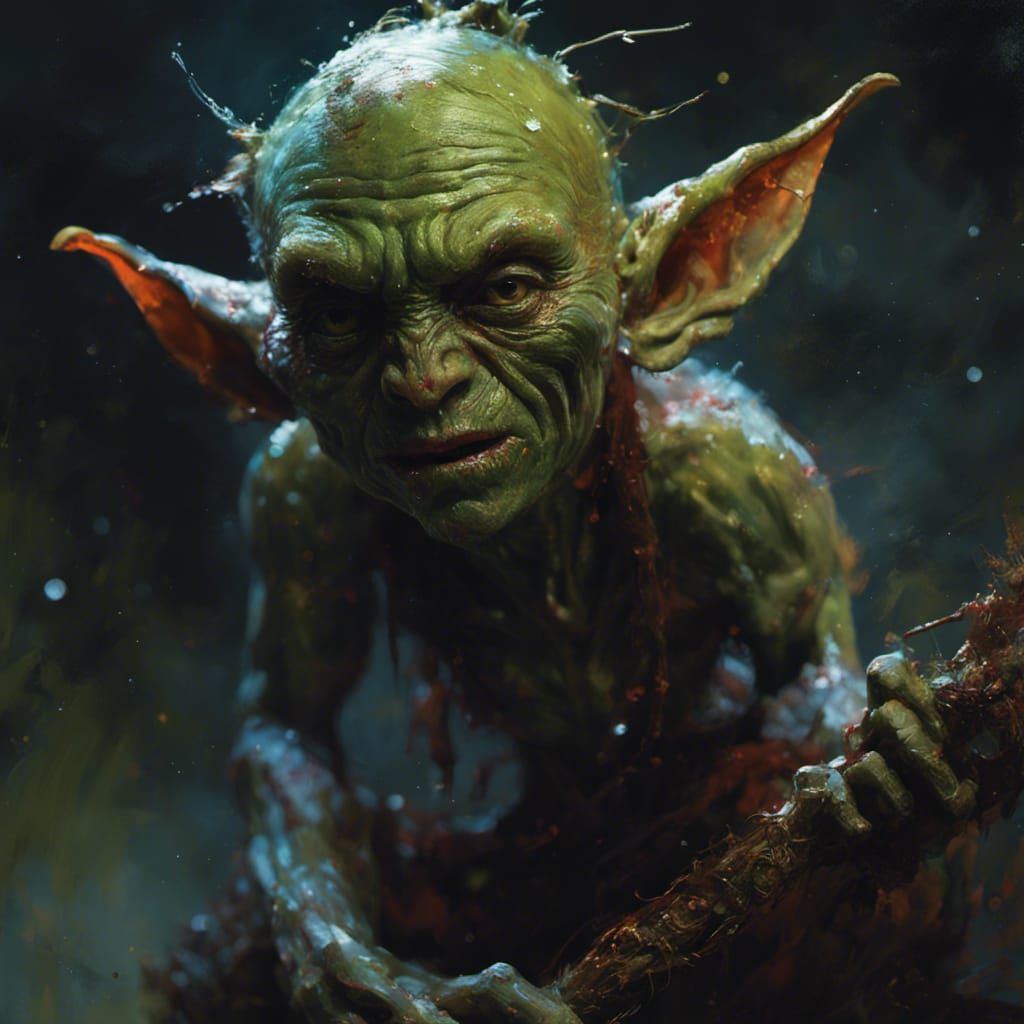 Detailed Goblin Portrait with Galaxy Background