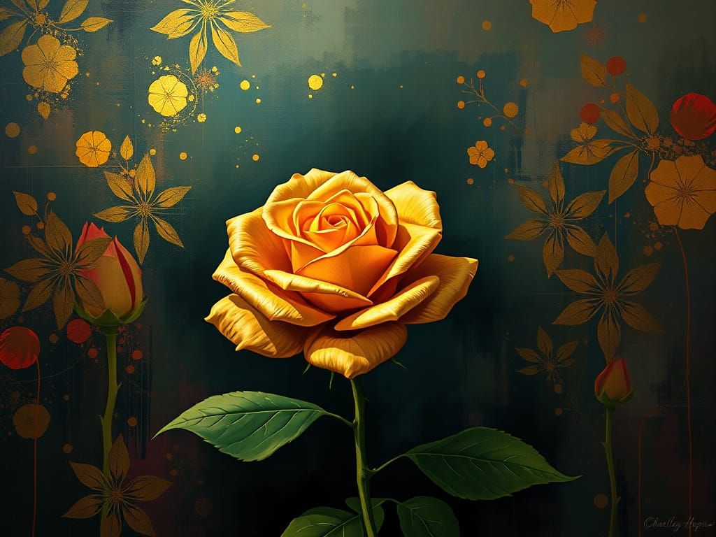 Golden Rose in Vibrant Floral Style