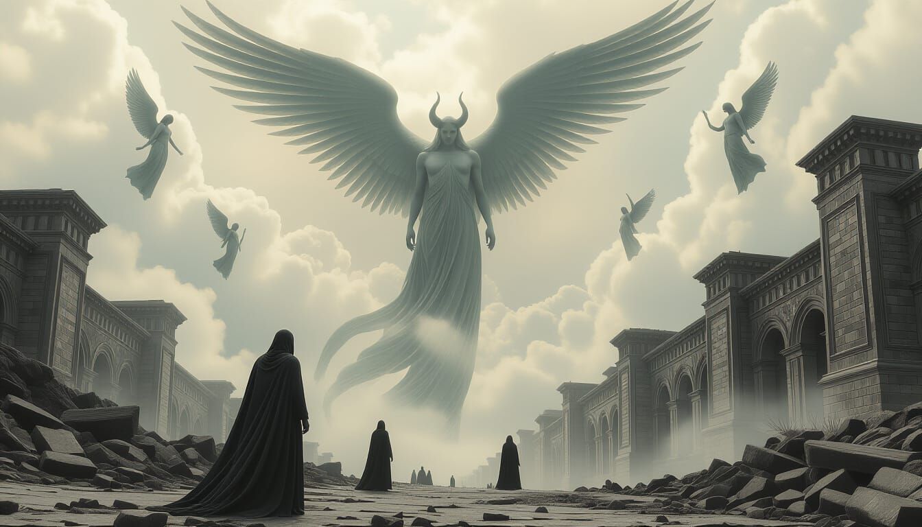 Beksinski-Style Demons and Angels in Surreal Heaven and Hell