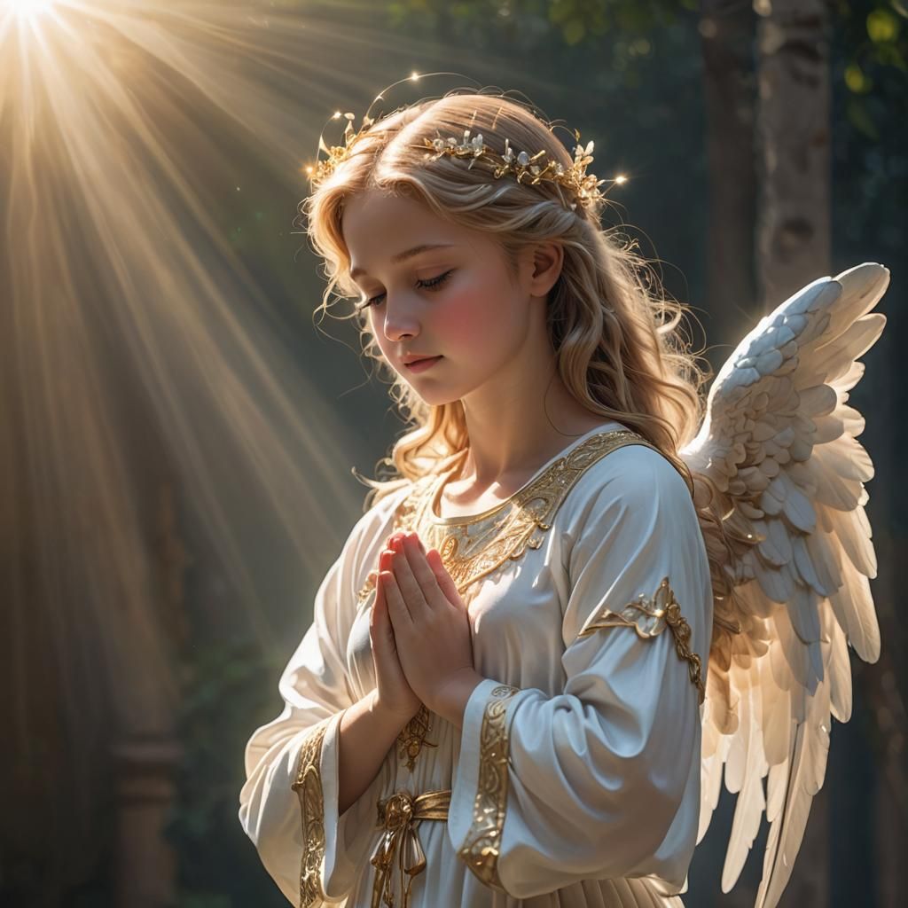 Angel Praying in Heavenly Light