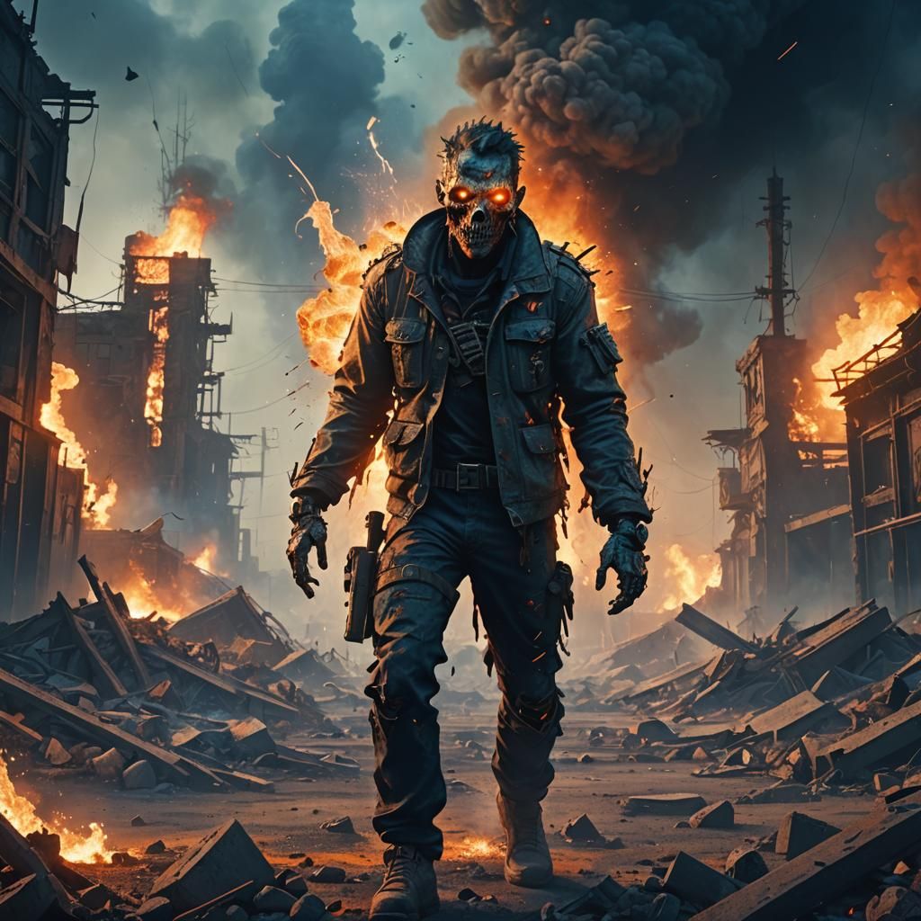 Explosion Zombie in Apocalyptic Wasteland: Fantasy Concept A...