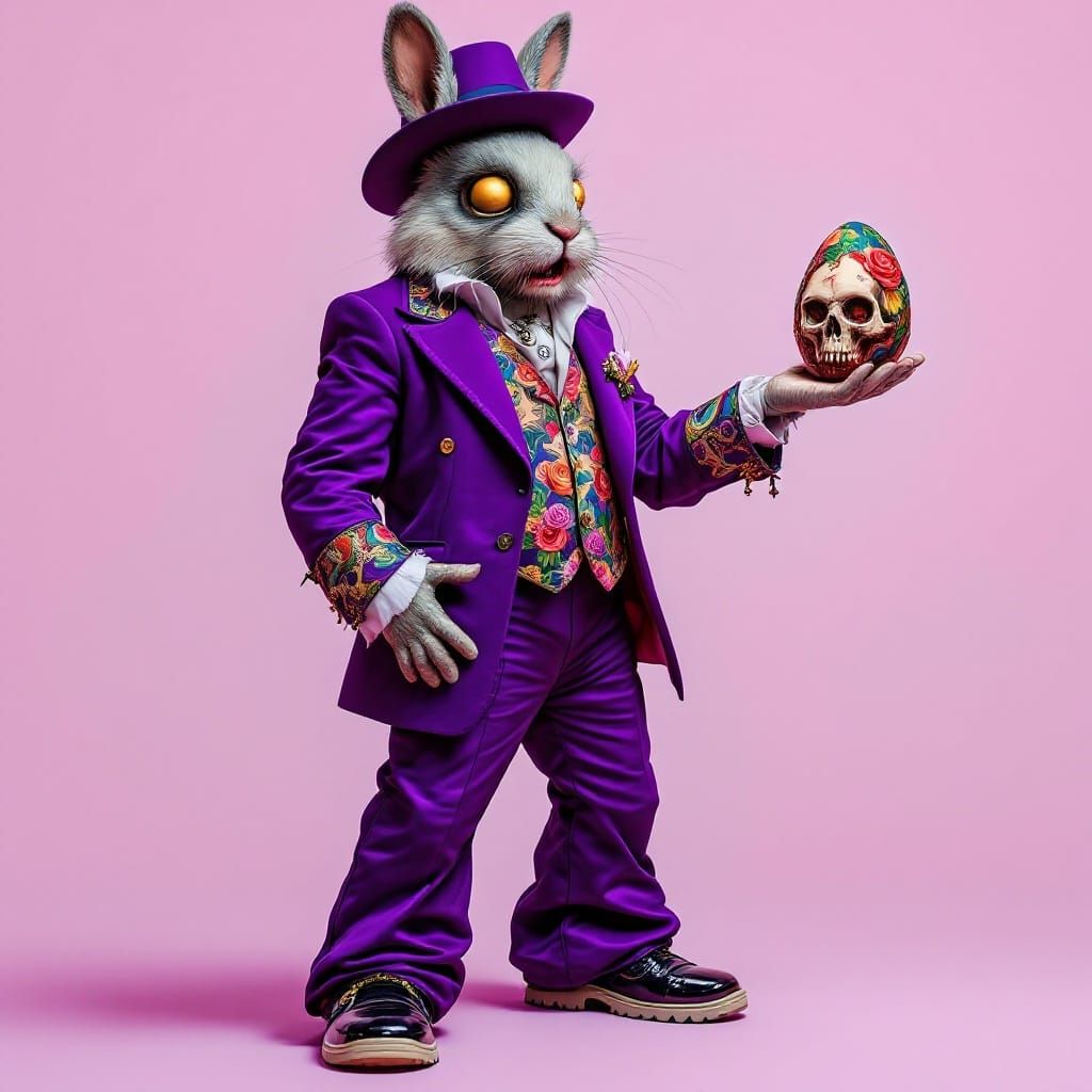 Surreal Easter Bunny in Grotesque 1970s Pimp Attire