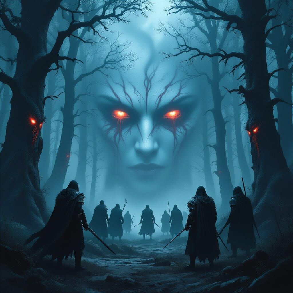 Eerie Forest with Blood Vein Trees in Mystical Style