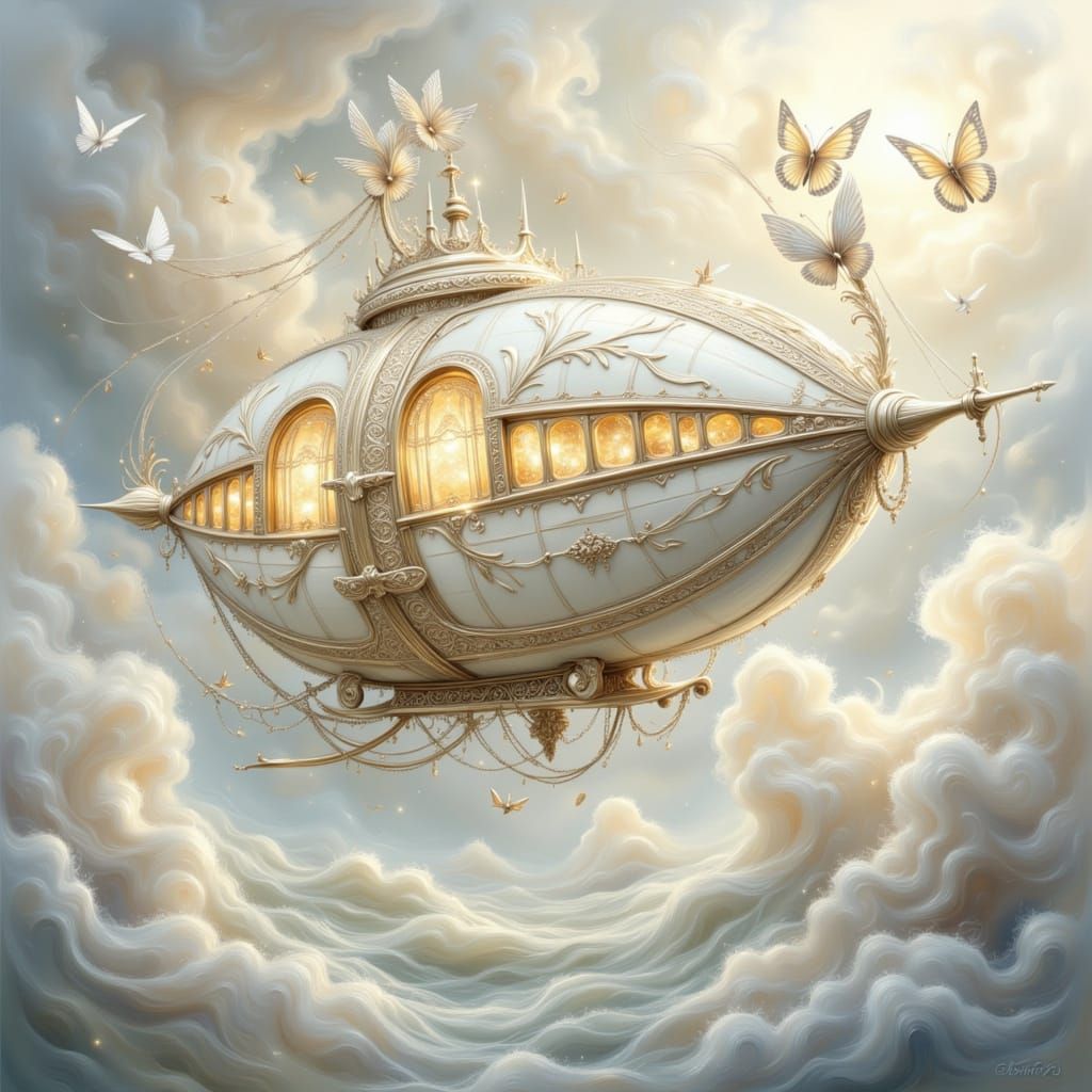 Enchanted Airship Voyage on Cloud Waves
