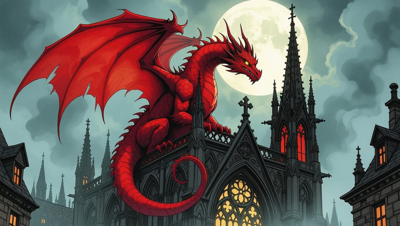 Red Dragon Guardian of Gothic Cathedral