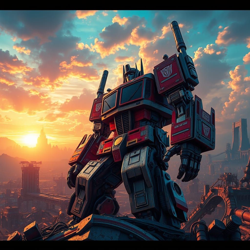 Optimus Prime in a Dreamlike, Cyberpunk Landscape