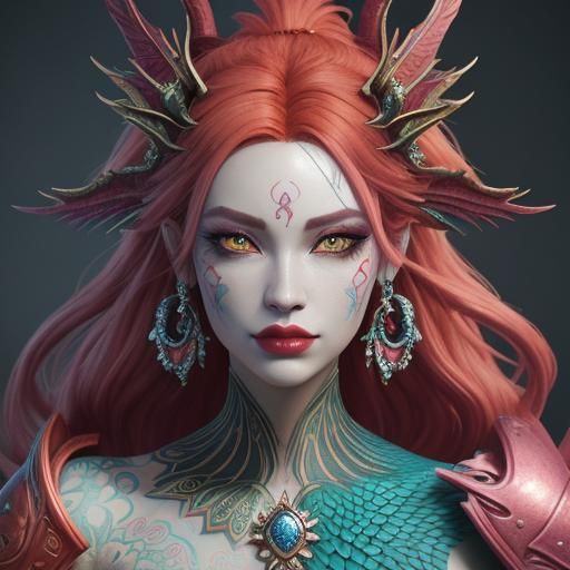 Dragon Women Portrait in Vibrant Abstract Art