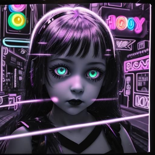 Surreal Rayograph with Rainbow Fairy and Neon City