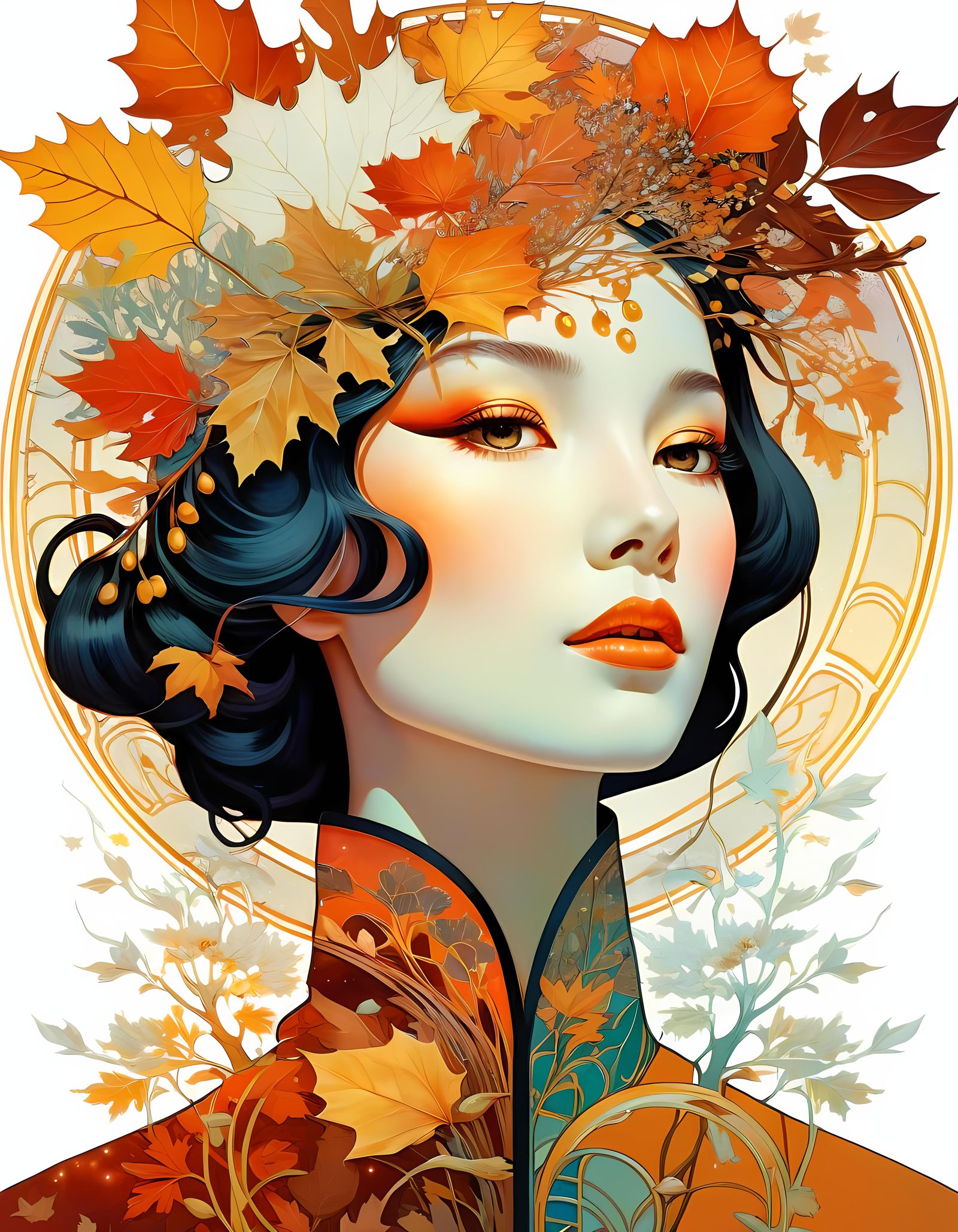 Autumn and Winter Face in Art Nouveau Style