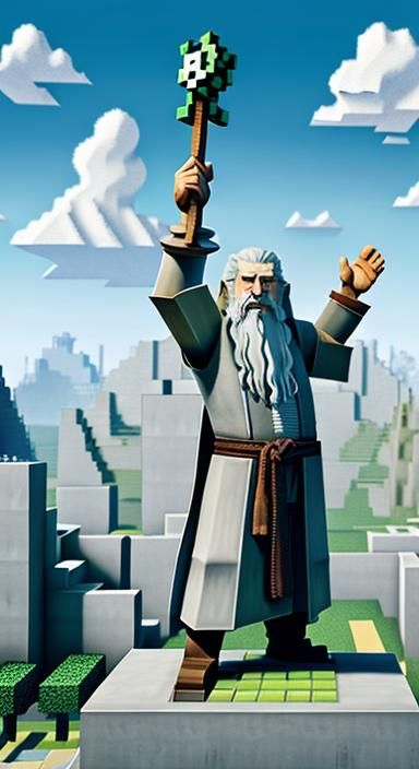 Minecraft Gandalf on Monopoly Board in Cubist Style