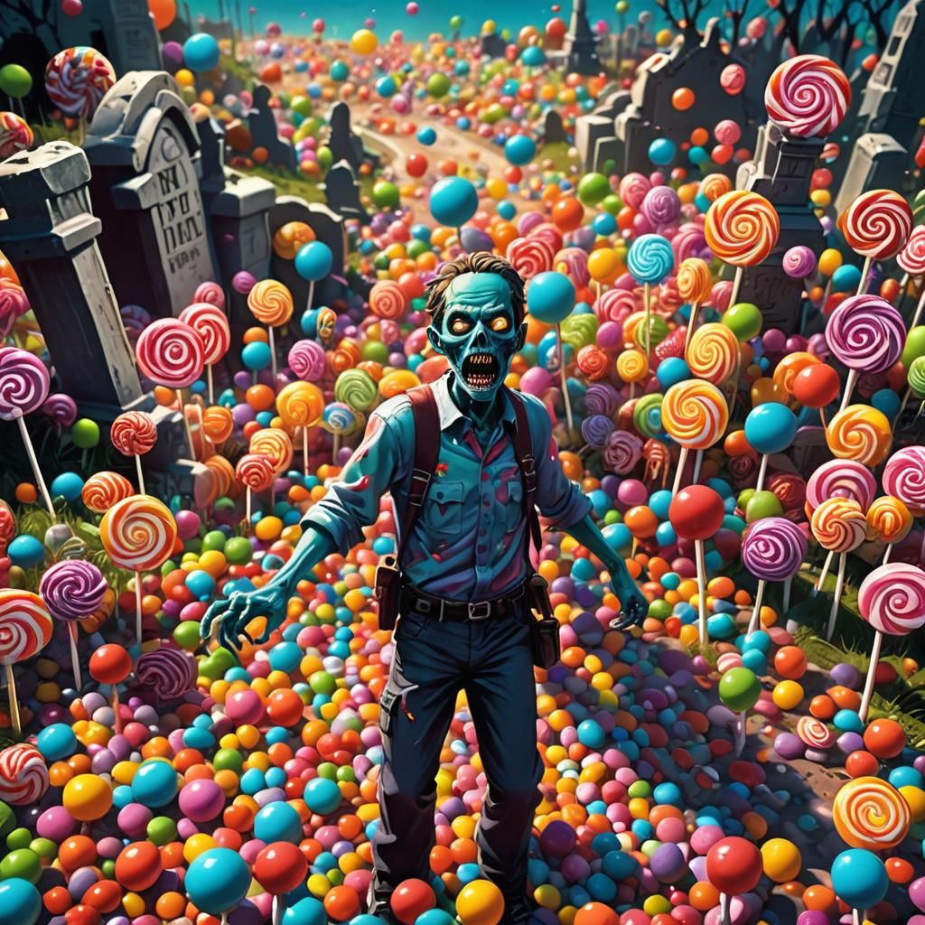 Colorful Zombie in Candy Graveyard, Candy Art