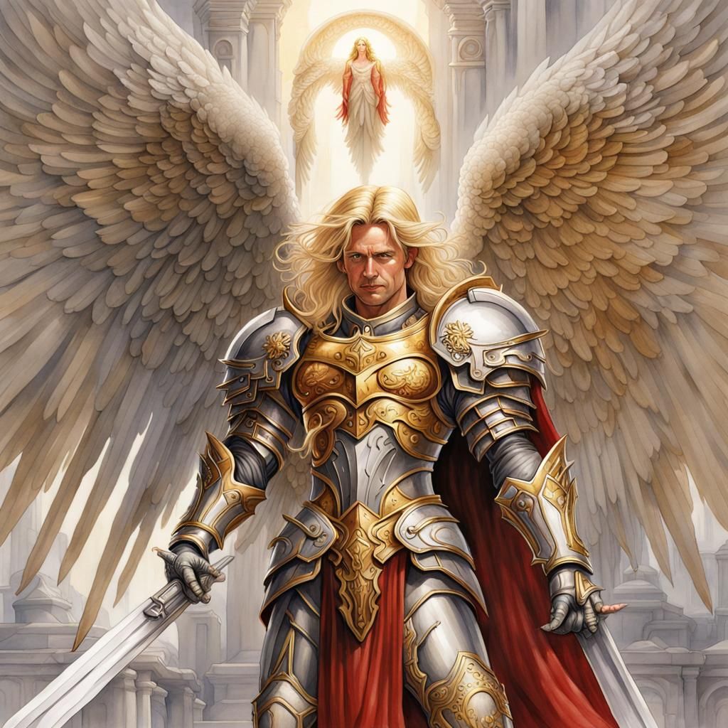 Renaissance Watercolor Painting of Angelic Figure