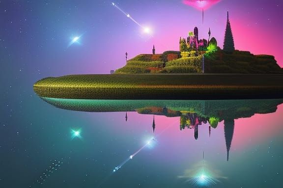 Castle in Sky on Floating Island Illustration
