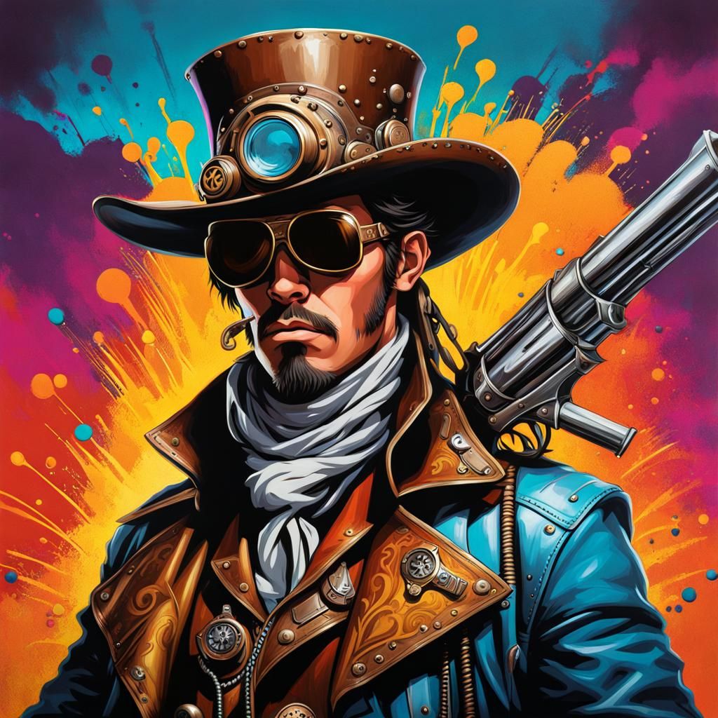 Steampunk Cowboy Graffiti Art in Splash Style