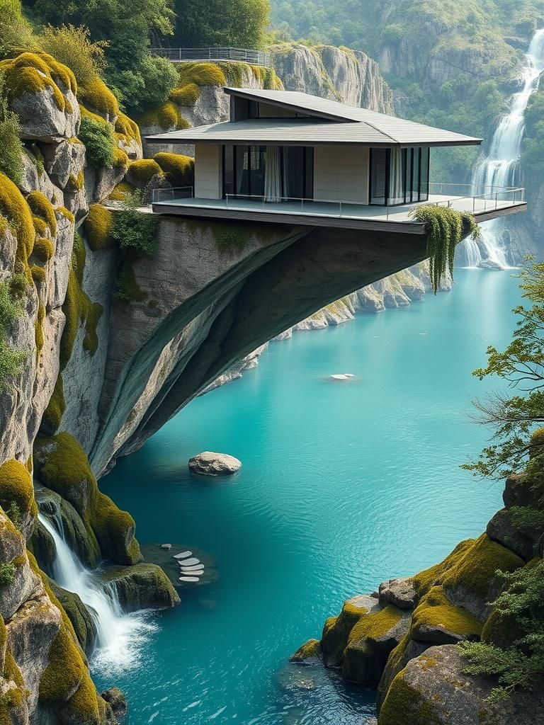 Cliffside House in Surrealist Style