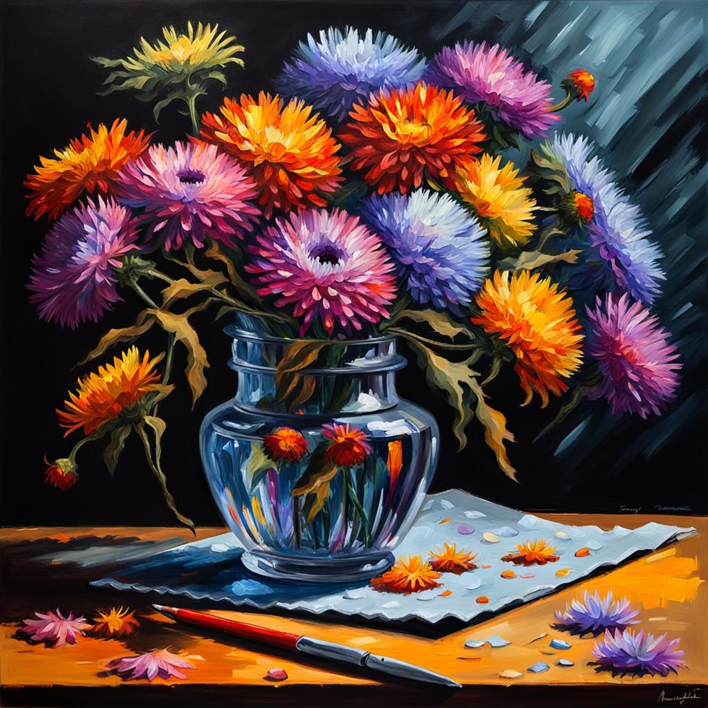 Noir Autumn Asters in Dramatic Light