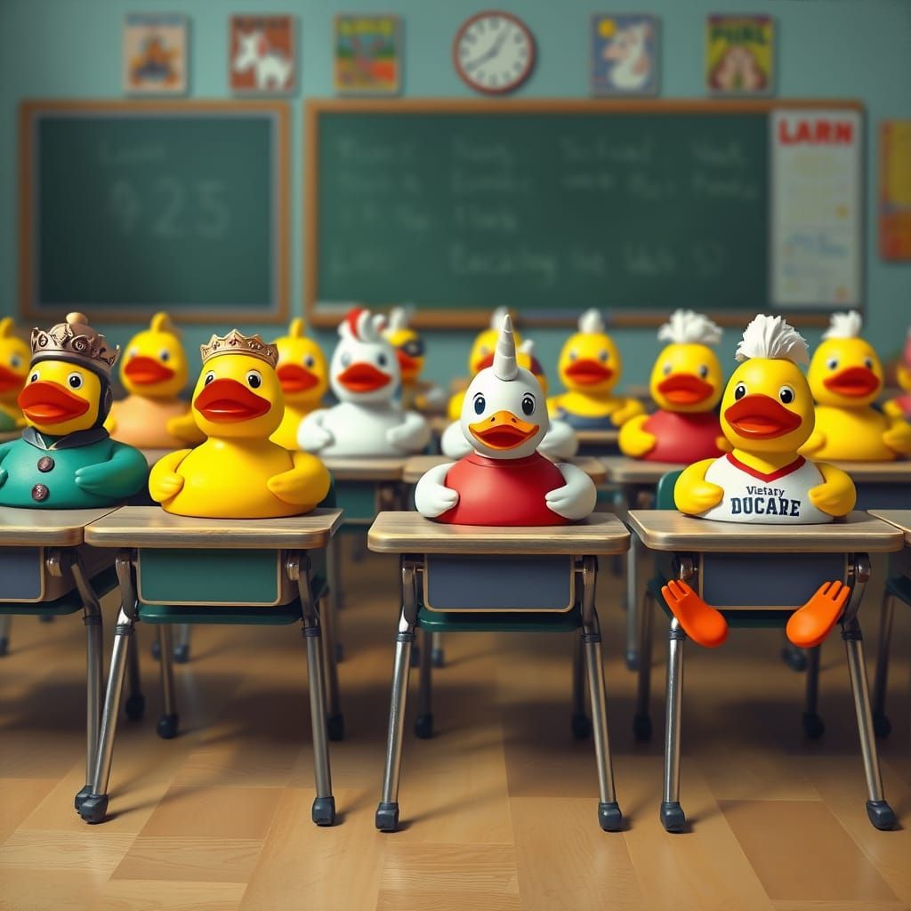 Rubber Duck Students in a Classroom Painting