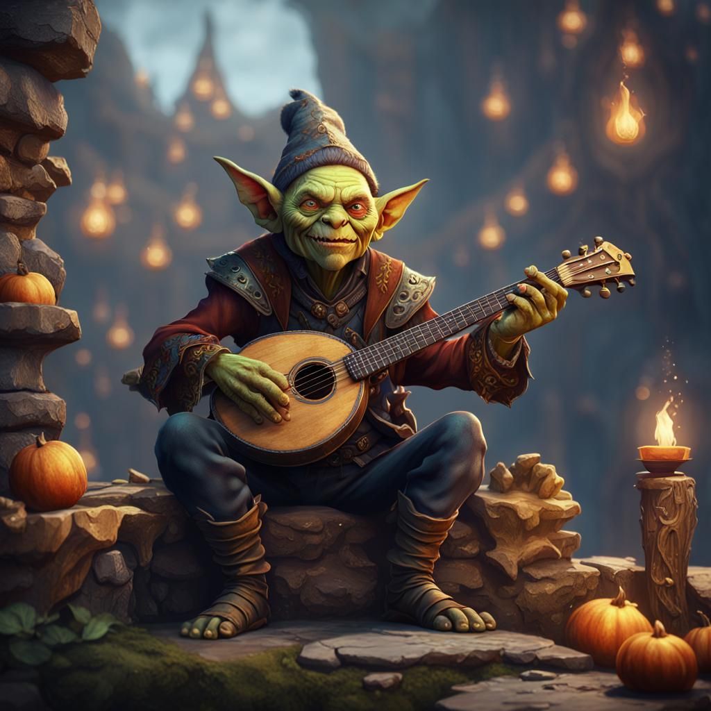 Handsome Goblin Bard in Detailed Fantasy Art
