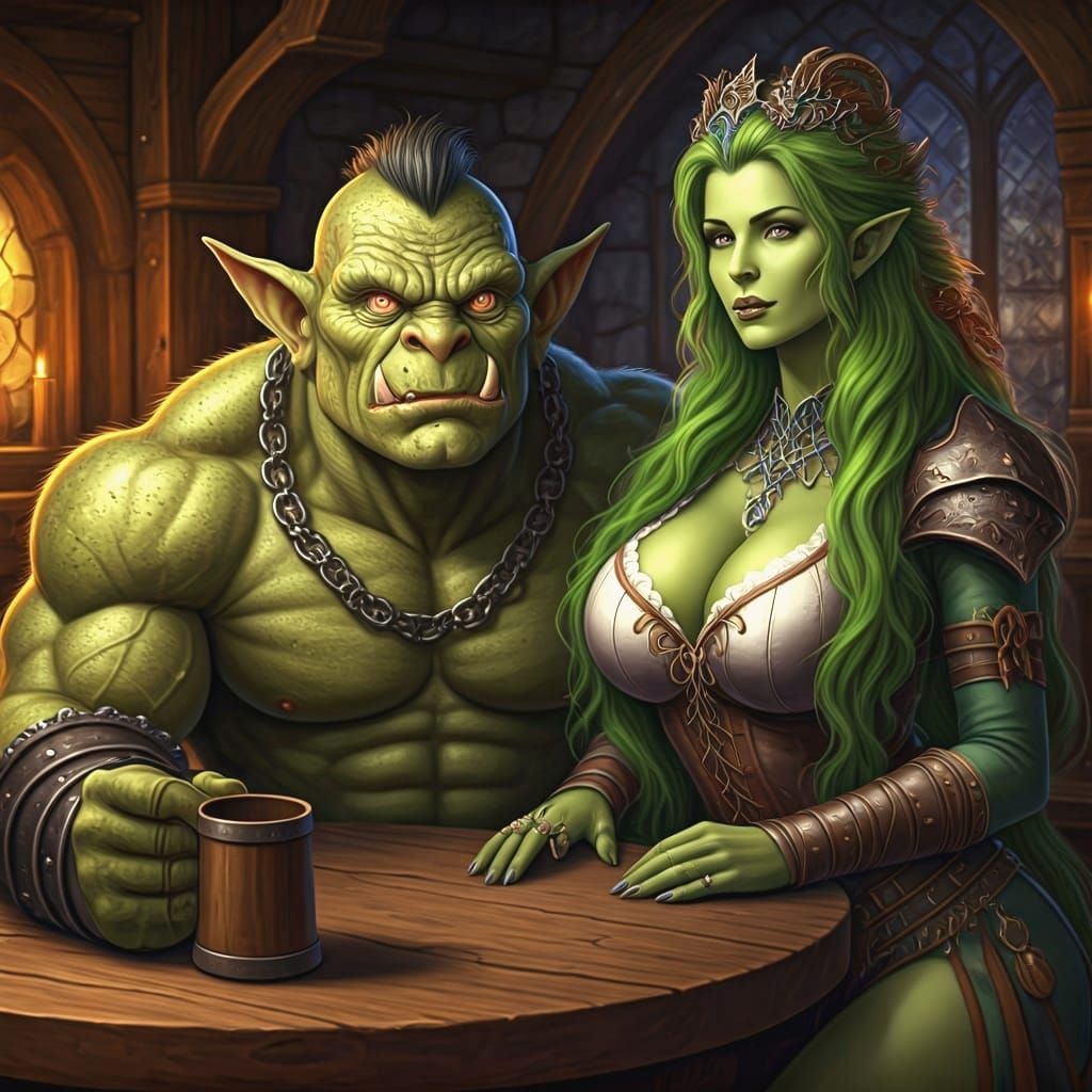 Green-Skinned Trolls in Medieval Tavern