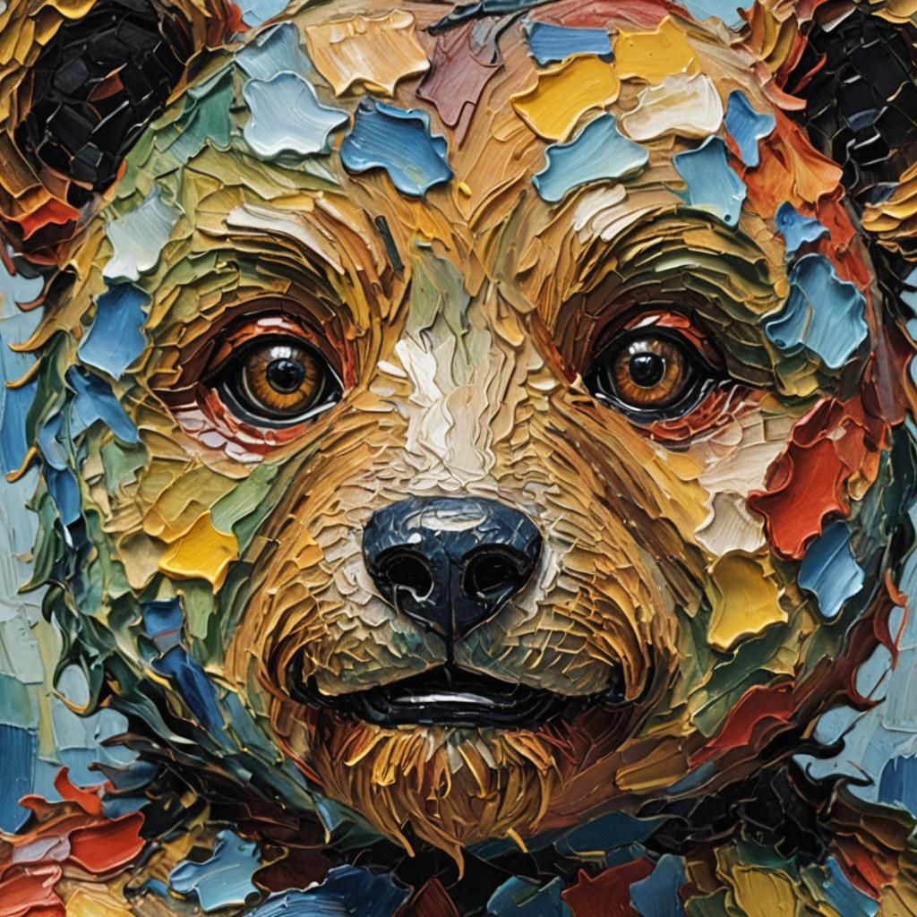 Teddy Bear Portrait in Neo-Impressionist Style