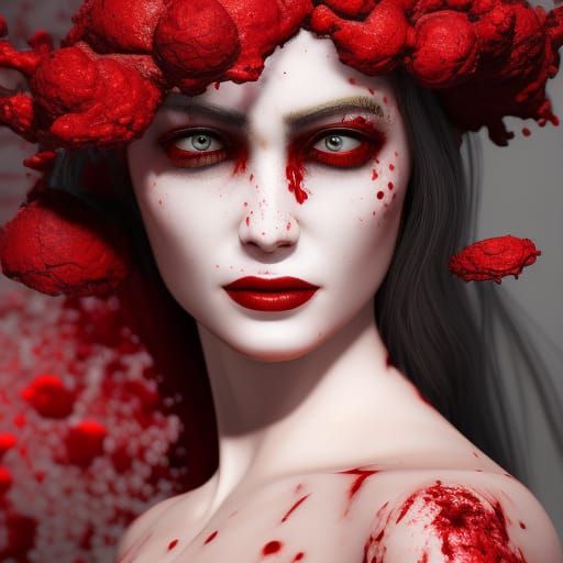 Hyperrealistic Portrait of a Girl with Bloody Eyes