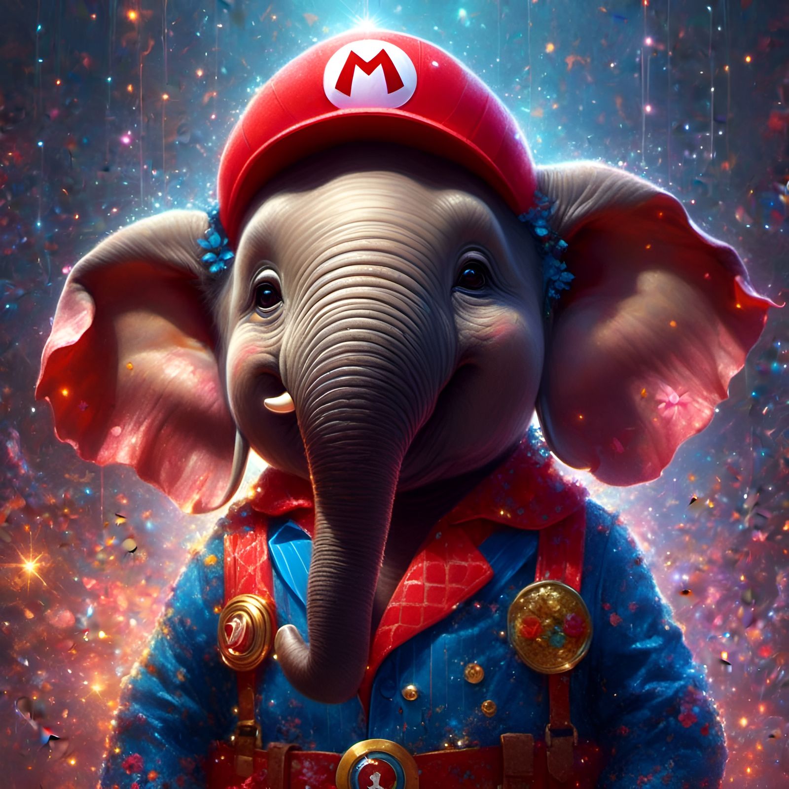 Adorable Elephant as Mario Portrait