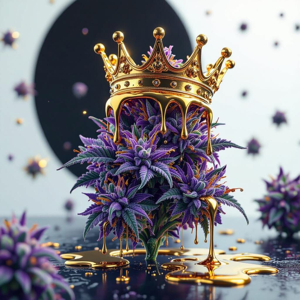 Purple Cannabis Bud with Dripping Gold Crown