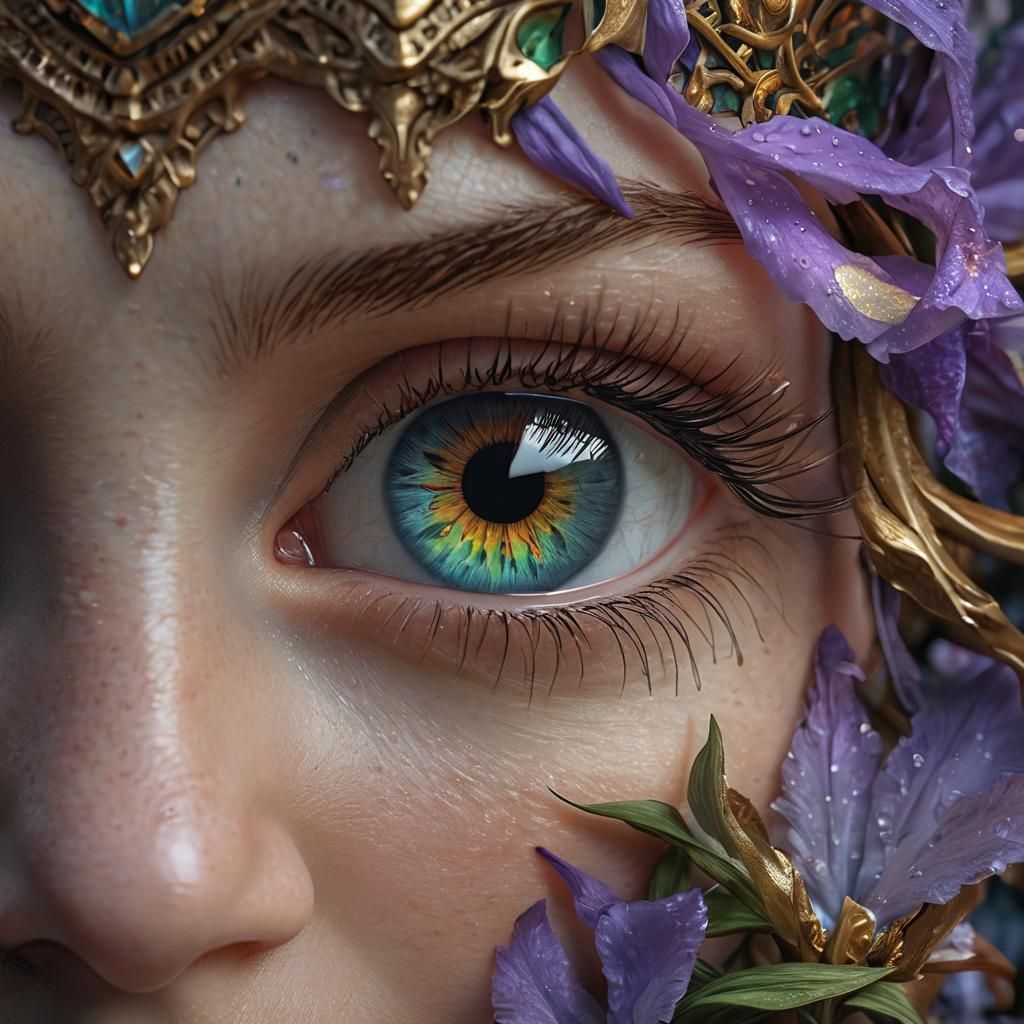 Elf Woman's Iridescent Eyes: Macro Twilight Portrait
