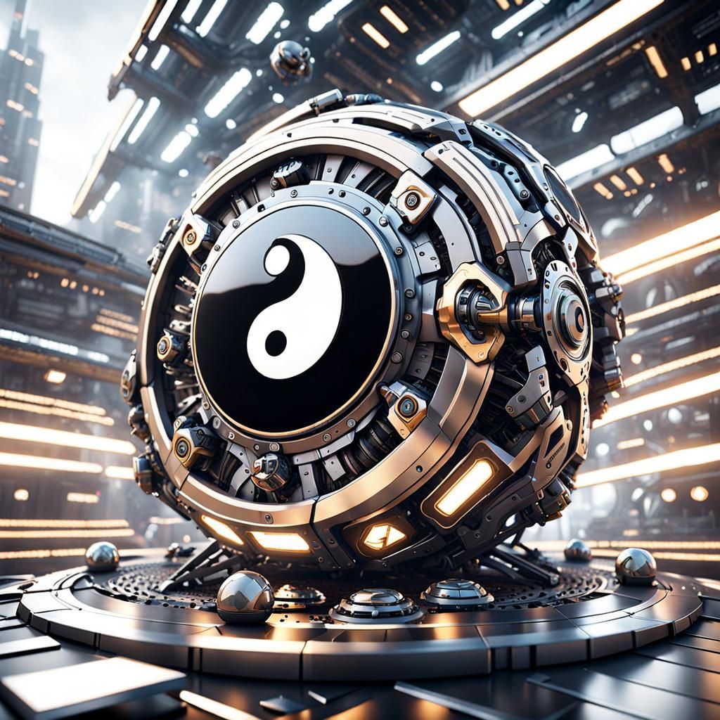 Yin-Yang Mecha Robot with Intricate Sci-Fi Details