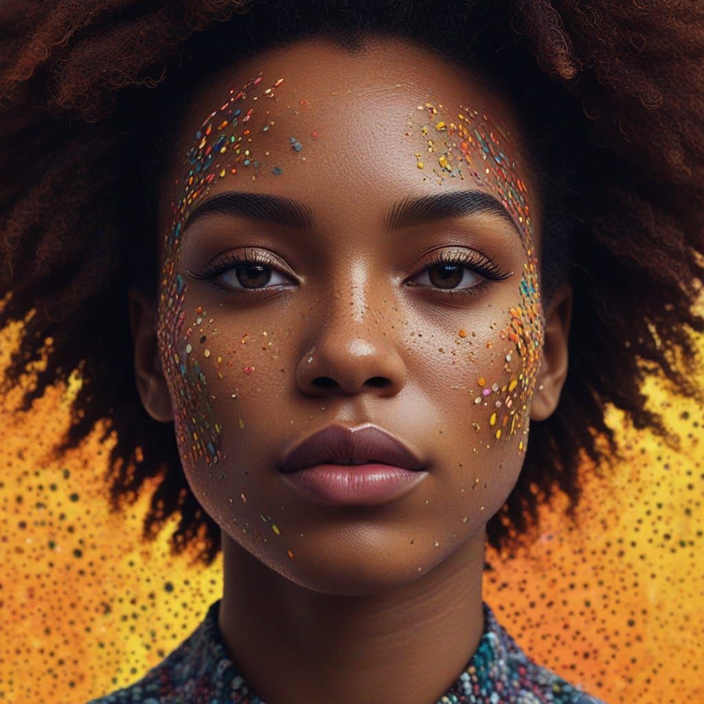 Surreal Afrocentric Portrait in Pointillism and Glitch Art