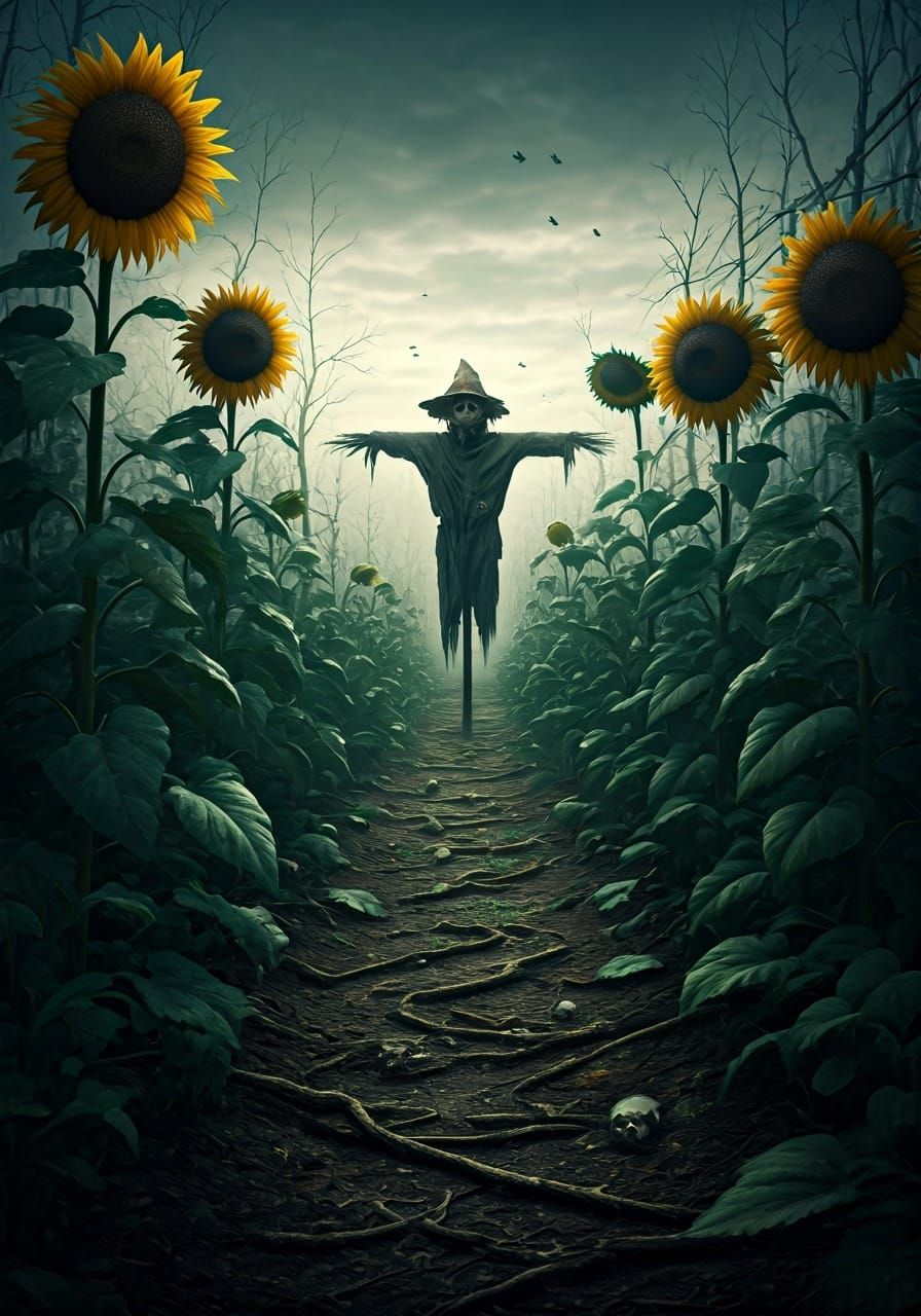 Creepy Sunflower Garden with Skull Faces