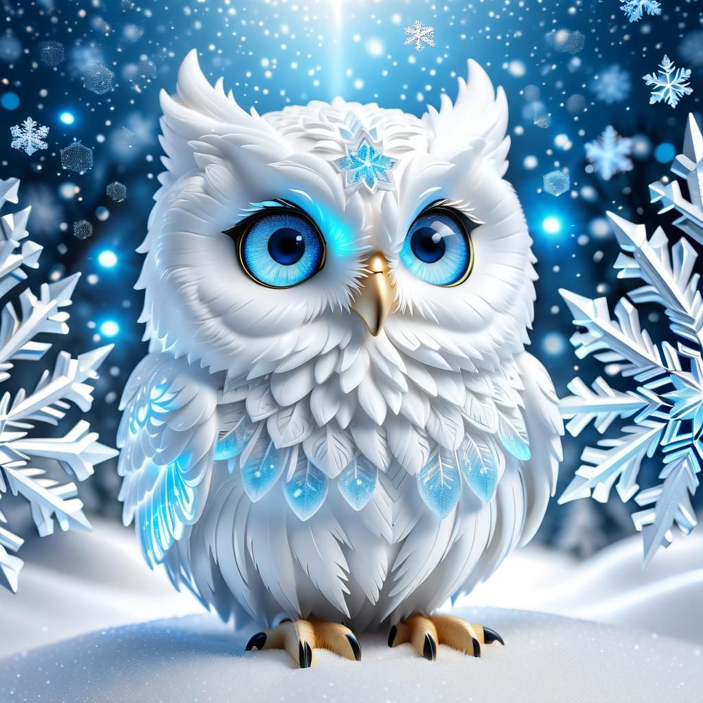 Chibi White Owl with Sparkling Eyes
