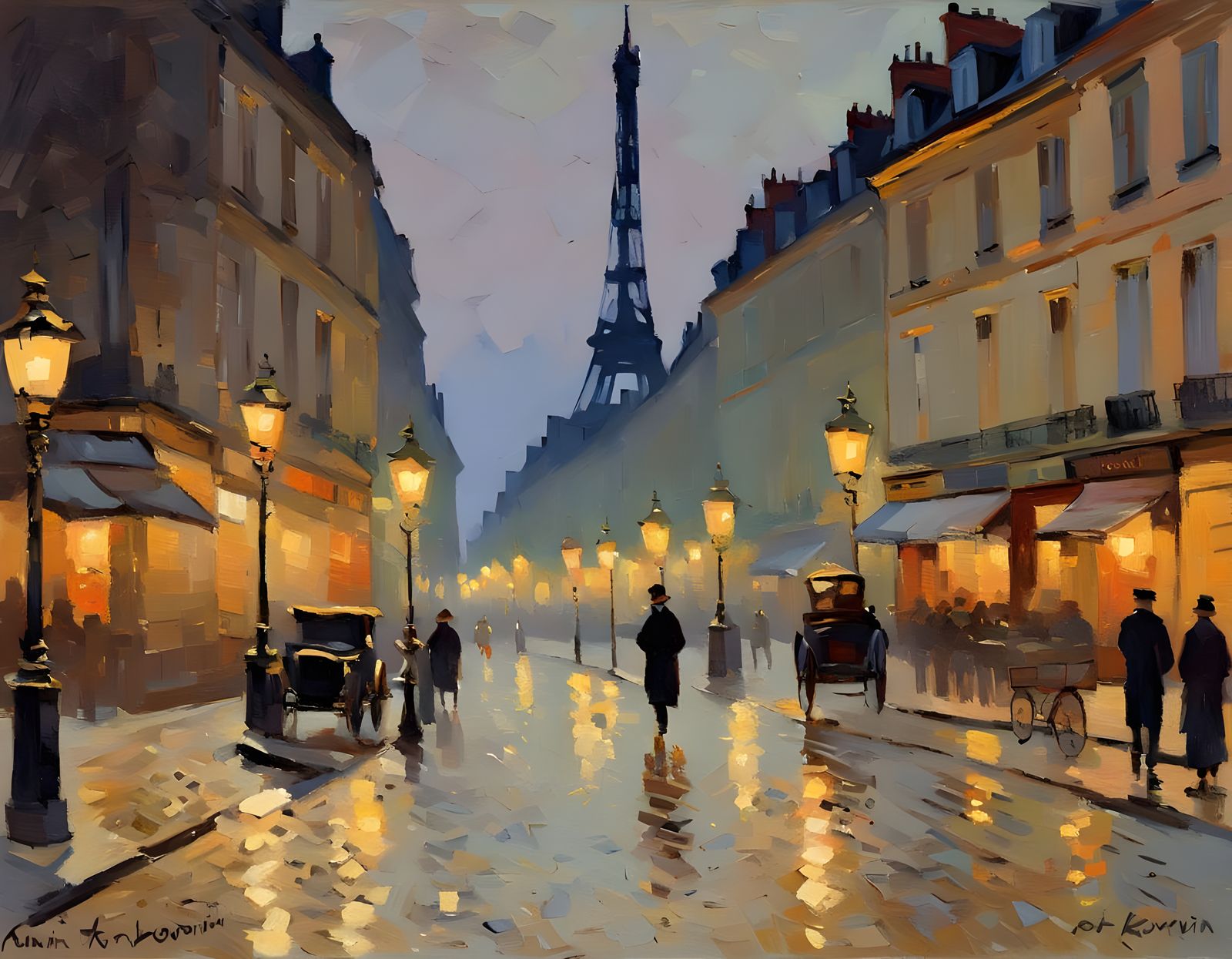 Paris Street at Sunset: An Impressionist Oil Painting