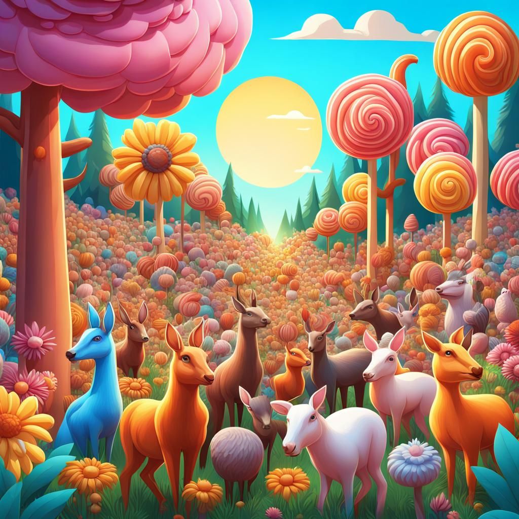 Forest Animals Visit Farm in Candy Art Style