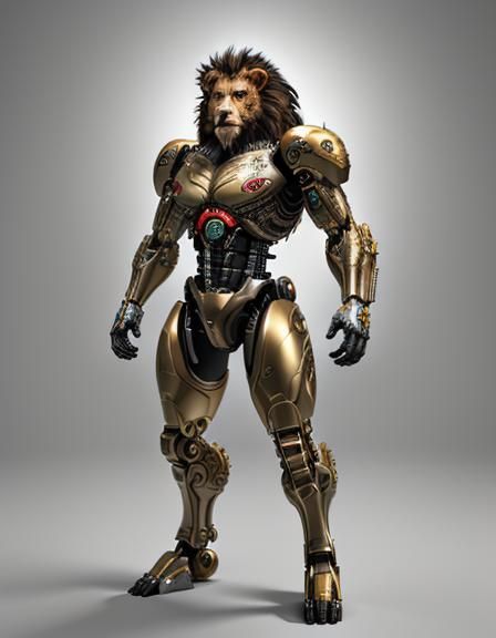 Detailed 3D Lion Cyborg Digital Art in 8K