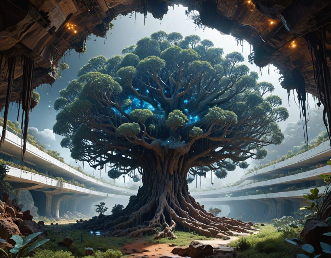 Epic Cosmic City Unfolds Amidst Nature's Majesty