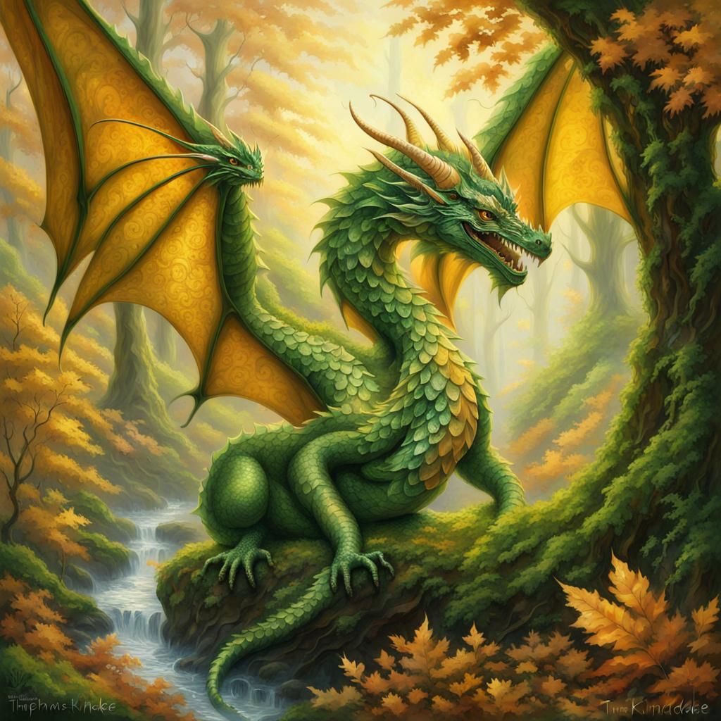 Ethereal Nature Dragon in Amber and Green