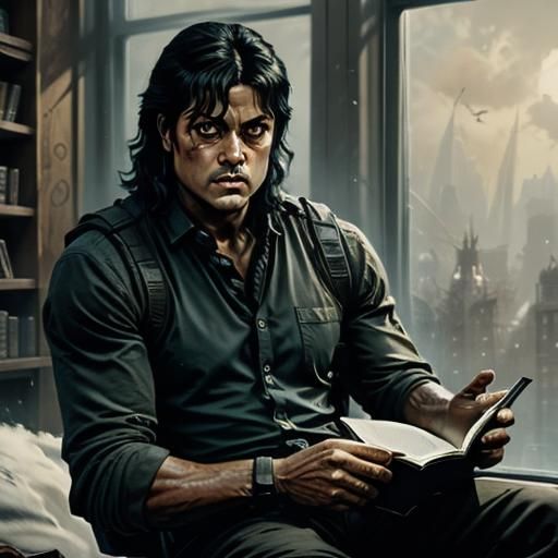 Michel Jackson Reading in Library: Digital Art