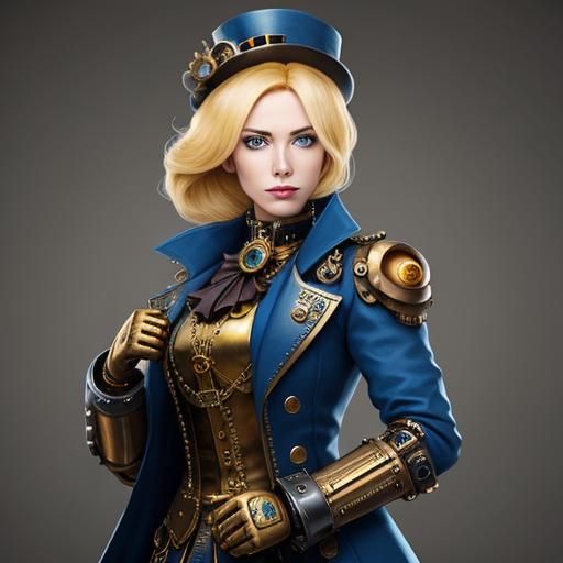 Blonde Woman with Gold Robot Arm and Steampunk Engine