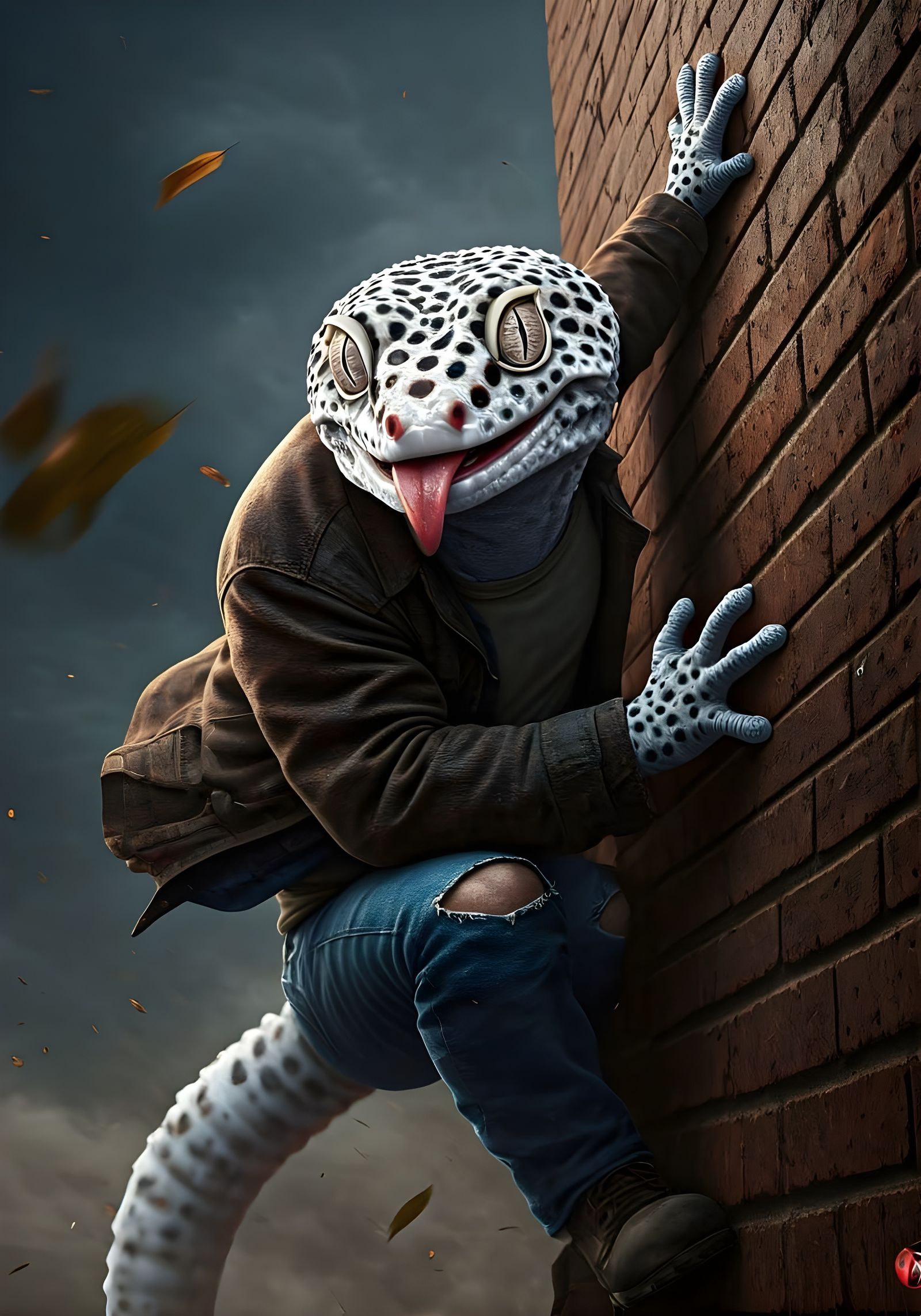 Frightened Mutant Leaps Up Dark Brick Wall