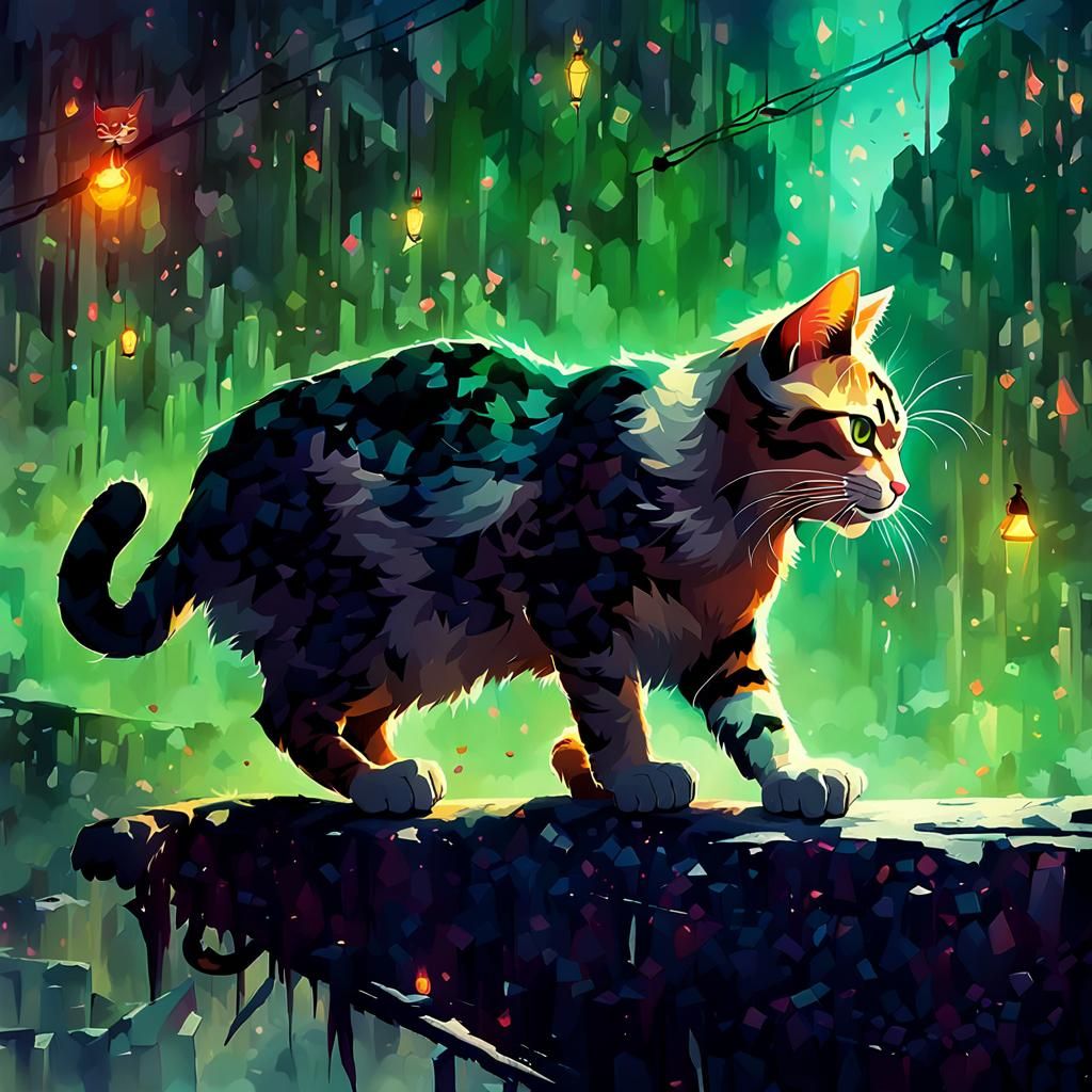 Cat Knight in Digital Painting Style
