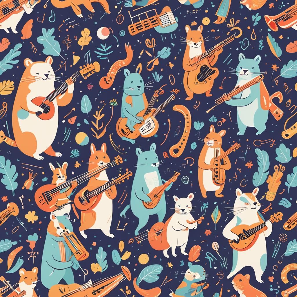 Cartoon Animals Play Music: Vector Illustration
